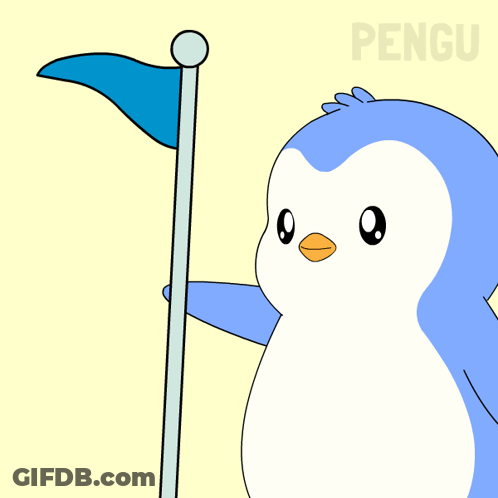 A Penguin Holding A Flag With The Words Marked Safe Written Below It GIF