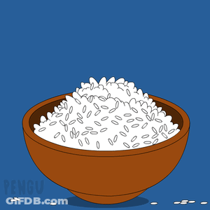 A Penguin Holding A Fork And Spoon In A Bowl Of Rice GIF
