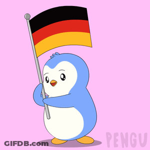 A Penguin Holding A German Flag With The Word Pengu On The Bottom GIF