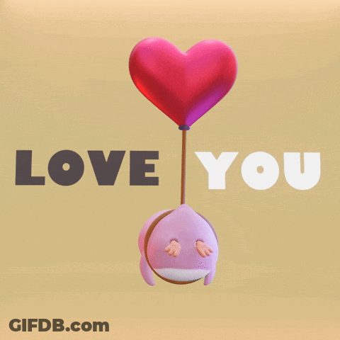 A Penguin Holding A Heart Shaped Balloon With The Words I Love You Below It GIF