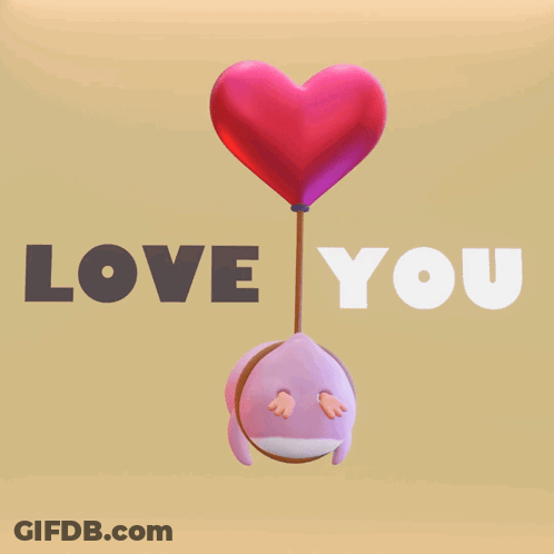 A Penguin Holding A Heart Shaped Balloon With The Words I Love You Below It GIF