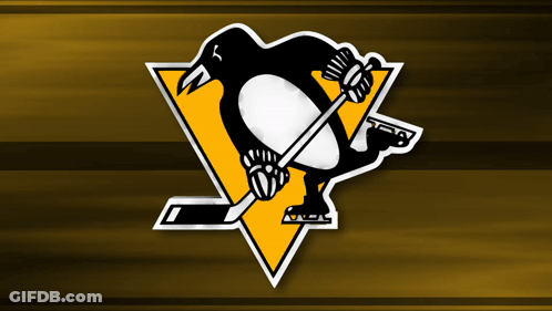 A Penguin Holding A Hockey Stick In A Triangle GIF
