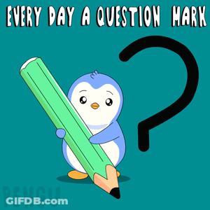 A Penguin Holding A Pencil With A Question Mark On It GIF