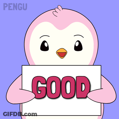 A Penguin Holding A Sign That Says Good GIF