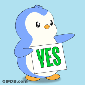 A Penguin Holding A Sign That Says Yes On It GIF