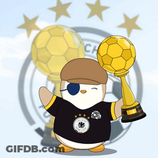 A Penguin Holding A Trophy And A Soccer Ball GIF