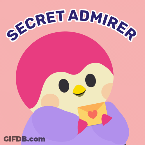 A Penguin Holding An Envelope With The Words Secret Admirer Written Above It GIF