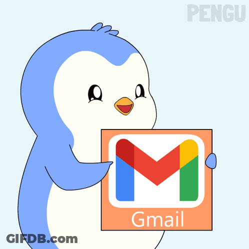 A Penguin Holds Up A Sign That Says Gmail GIF