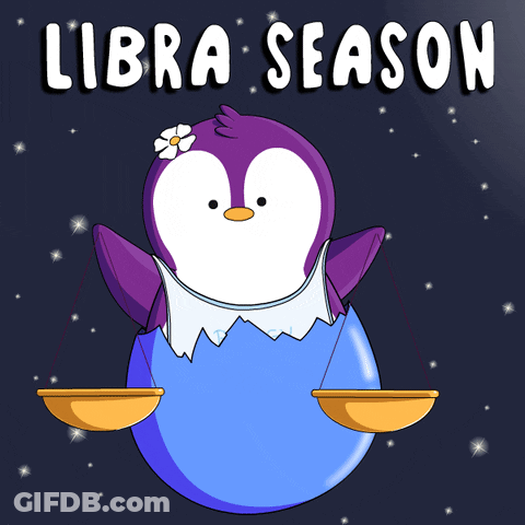 A Penguin In A Blue Egg With The Words Libra Season Written Above It GIF