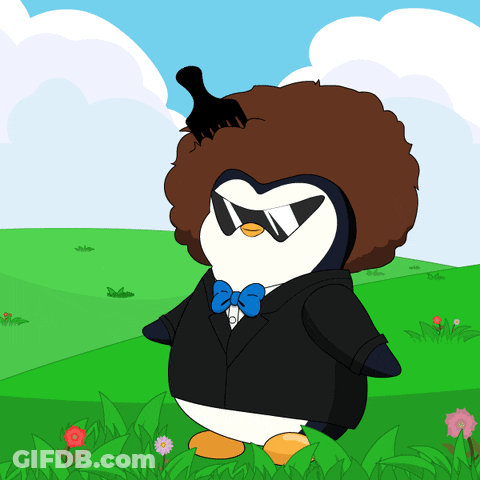 A Penguin In A Suit And Bow Tie Has A Comb In Its Hair GIF