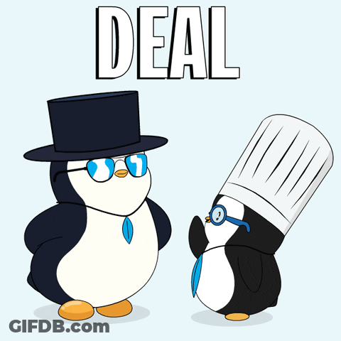 A Penguin In A Top Hat Holds The Hand Of Another Penguin GIF