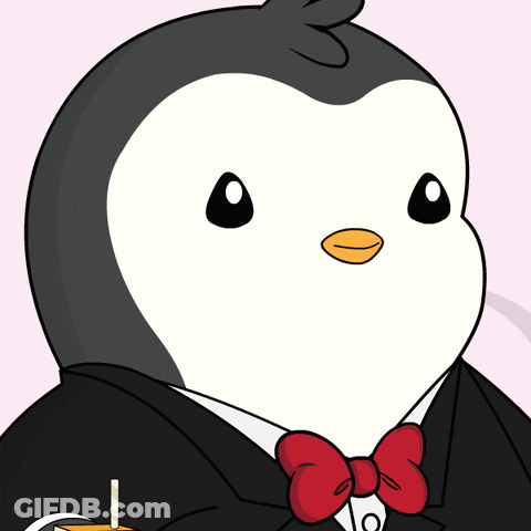 A Penguin In A Tuxedo Is Holding A Box Of Orange Juice GIF