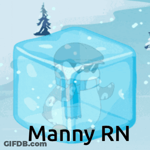 A Penguin In An Ice Cube With The Name Manny Rn GIF