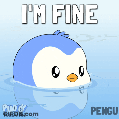 A Penguin In The Water With The Words I 'M Fine Above It GIF