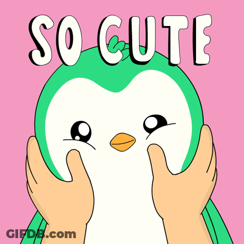 A Penguin Is Being Held By Two Hands And The Words So Cute Are Above It GIF
