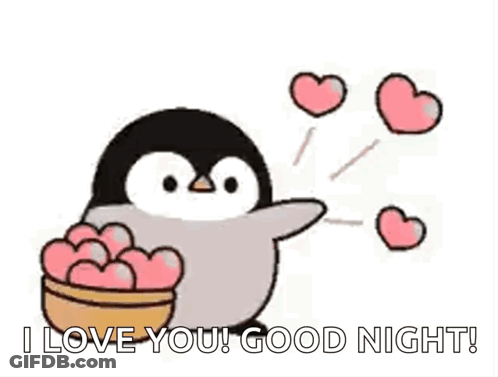 A Penguin Is Blowing Hearts Out Of A Bowl And Saying `` I Love You Good Night '' . GIF
