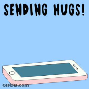 A Penguin Is Coming Out Of A Cell Phone With The Words " Sending Hugs " Below It GIF