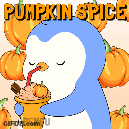 A Penguin Is Drinking A Pumpkin Spice Milkshake With A Straw GIF