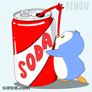 Penguin Drinking Soda From Can With Straw GIF