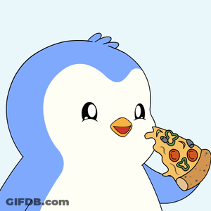 A Penguin Is Eating A Slice Of Pizza With Pepperoni And Mushrooms GIF