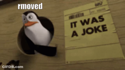 A Penguin Is Flying In Front Of A Sticky Note That Says It Was A Joke GIF