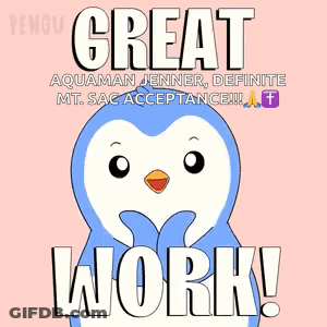 A Penguin Is Giving A Thumbs Up With The Words Great Work GIF