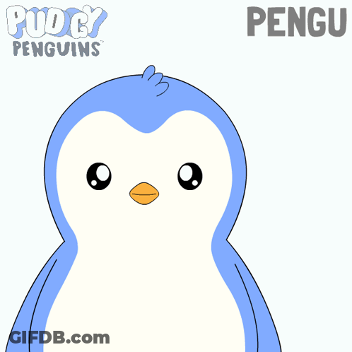 A Penguin Is Holding A Bottle Of Water With The Word Pengu On The Bottom GIF