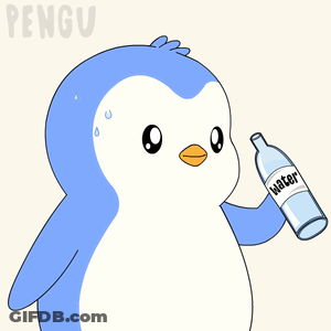 A Penguin Is Holding A Bottle Of Water With The Word Water On It GIF