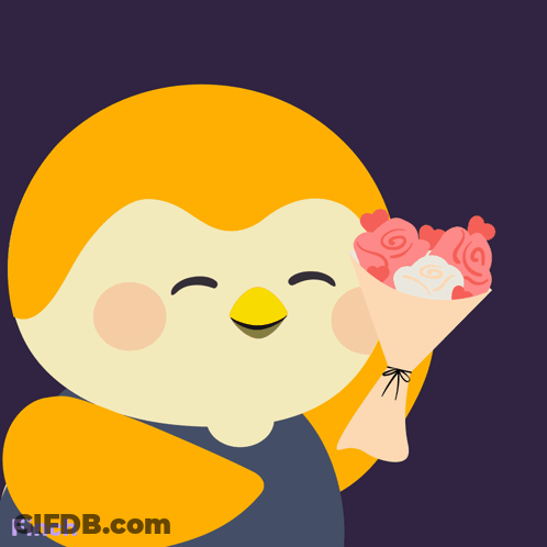 Penguin Holding Flowers With Go Out With Me GIF