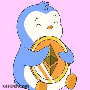 A Penguin Is Holding A Coin With A Triangle On It GIF