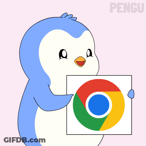 A Penguin Is Holding A Google Chrome Logo GIF