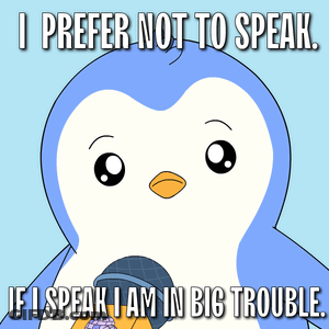 A Penguin Is Holding A Microphone And Saying I Prefer Not To Speak If I Speak I Am In Big Trouble GIF
