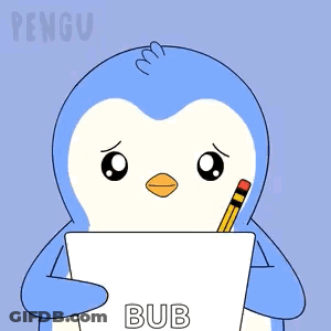 A Penguin Is Holding A Pencil And A Sign That Says I Miss You Bub GIF