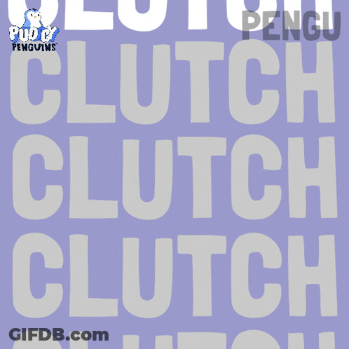 A Penguin Is Holding A Red Basketball In Front Of A Purple Background That Says Clutch GIF
