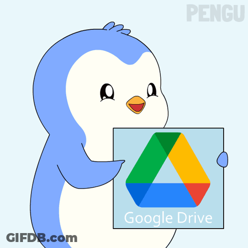 A Penguin Is Holding A Sign That Says " Google Drive " GIF