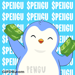 A Penguin Is Holding A Stack Of Money In Its Hands GIF