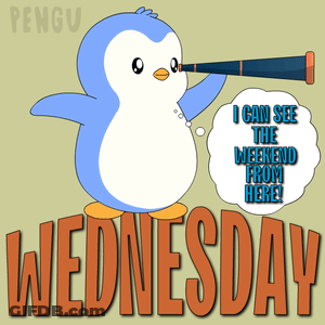 A Penguin Is Holding A Telescope And Says I Can See The Weekend From Here GIF