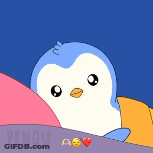 A Penguin Is Laying On A Bed With The Word Pengu On The Bottom Right GIF