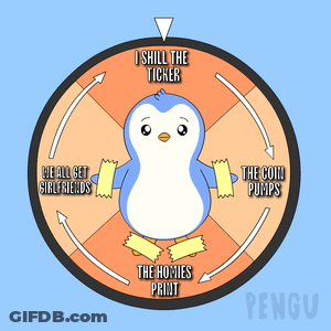 A Penguin Is On A Spinning Wheel With The Words I Still The Ticker Written On It GIF