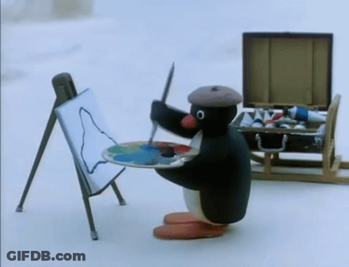 A Penguin Is Painting A Triangle On A Canvas GIF