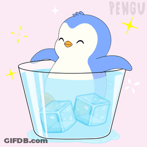 A Penguin Is Sitting In A Cup Of Ice GIF