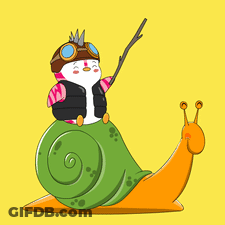 A Penguin Is Sitting On Top Of A Snail With A Stick GIF