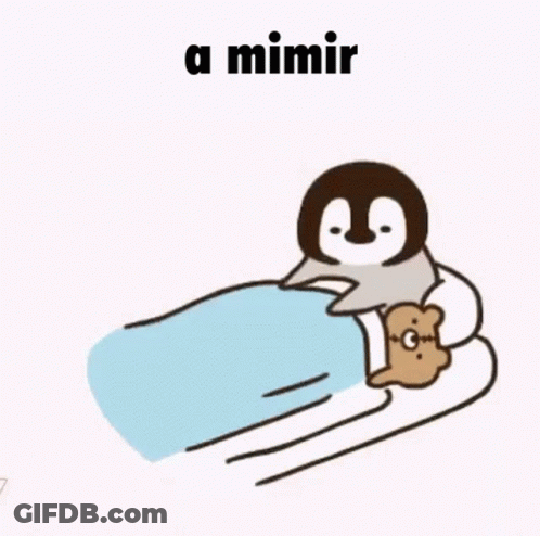 A Penguin Is Sleeping In A Bed With A Teddy Bear And A Blue Blanket . GIF
