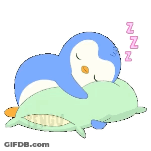 A Penguin Is Sleeping On A Green Pillow With The Letters Zzz Behind It GIF