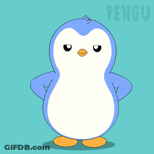 A Penguin Is Standing In Front Of The Word Perfect On A Blue Background GIF