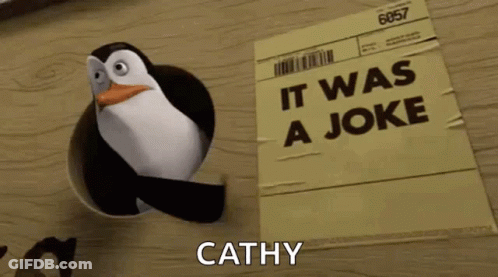 A Penguin Is Standing Next To A Paper That Says It Was A Joke GIF