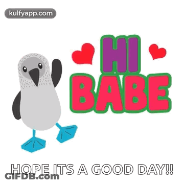 A Penguin Is Standing Next To The Words Hi Babe Hope It 'S A Good Day GIF