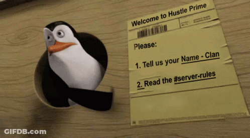 A Penguin Is Sticking Its Head Out Of A Hole Next To A Piece Of Paper That Says " Welcome To Hustle Prime " GIF