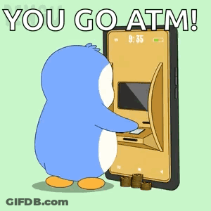 A Penguin Is Using An Atm Machine On A Phone GIF