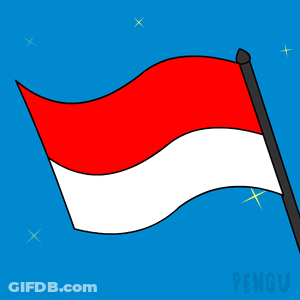 A Penguin Is Waving A Red White And Blue Flag In The Air GIF